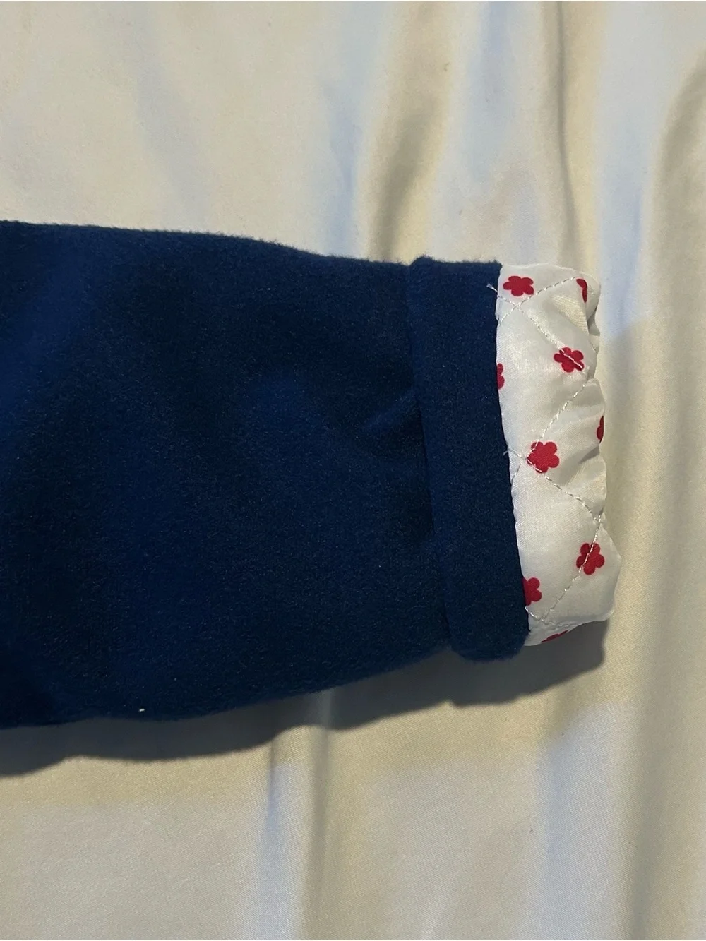 Little Me Navy Pea Coat with Red Scallop Trim and Bow.
